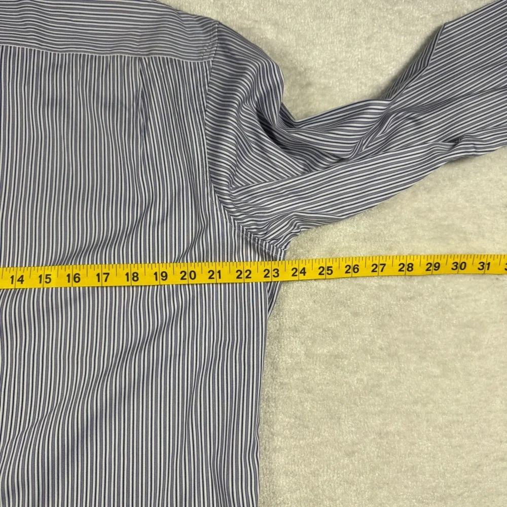Banana Republic Mens Slim Fit Striped Button Down Dress Shirt Navy‎ White Large